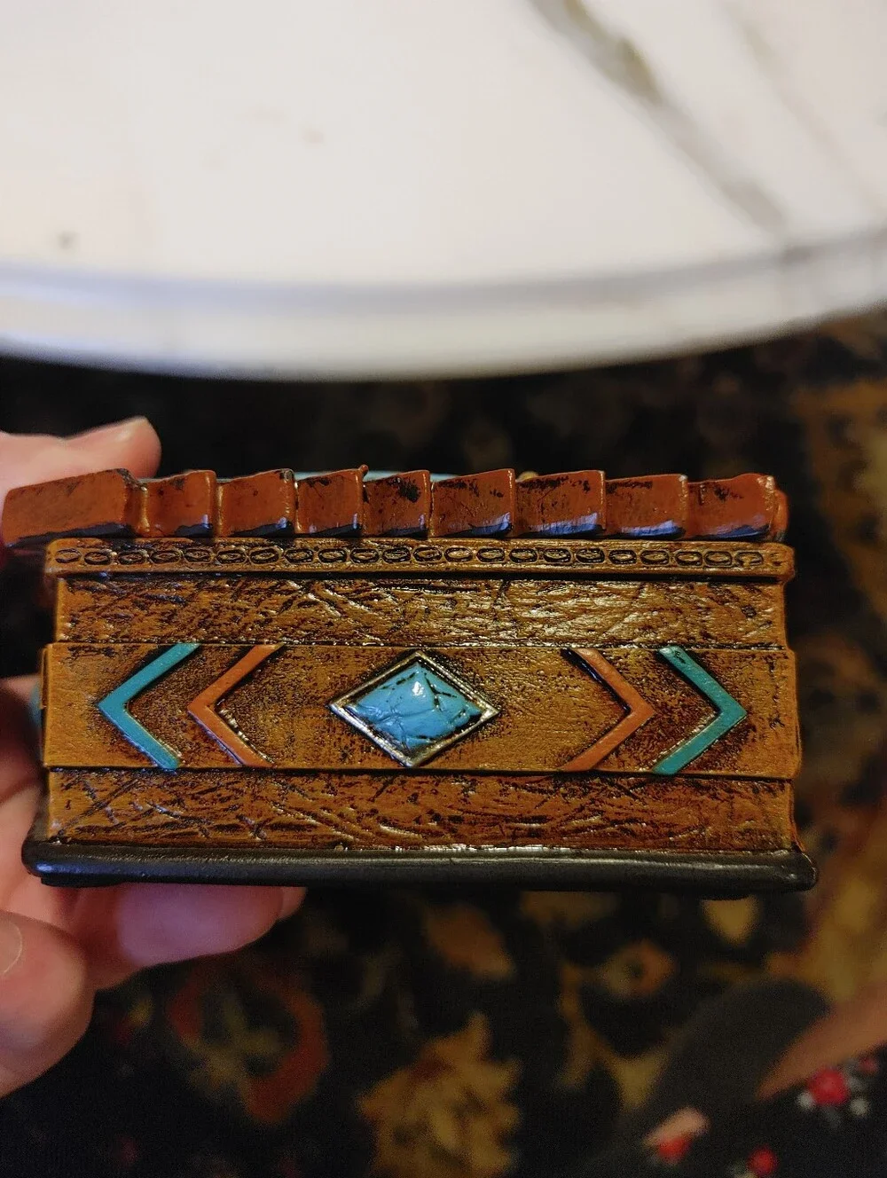 Handcrafted Turquoise and Brown Native American Decorative Trinket Box